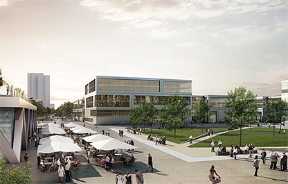 Campus Deutz Köln Mikroklima. Rendering Gelände